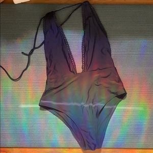 aerie navy blue deep v swim suit